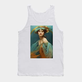 Art Nouveau Beauty in Turquoise and Orange - Vintage, Mucha, Gilded Age Tank Top